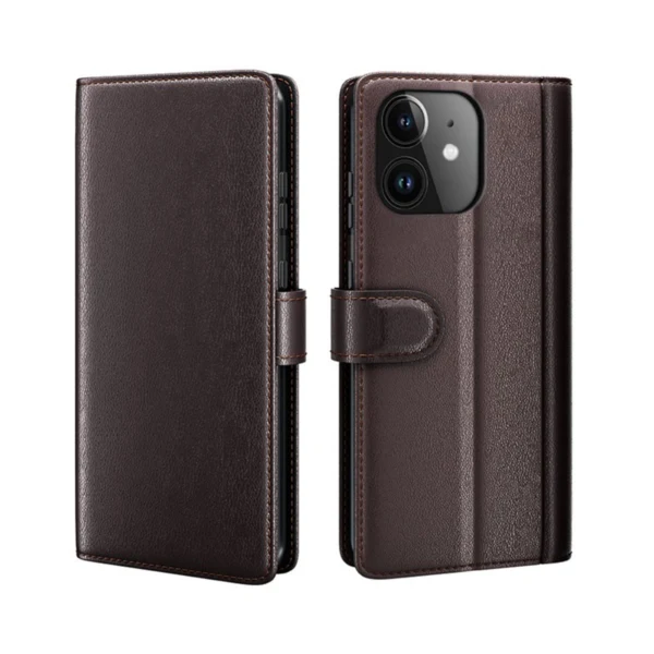 LindeCovers iPhone 12 Mini – Ægte Læder Flip Cover m. Flap Red Brown