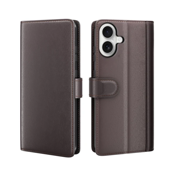 LindeCovers iPhone 16 – Ægte Læder Flip Cover m. Flap Red Brown