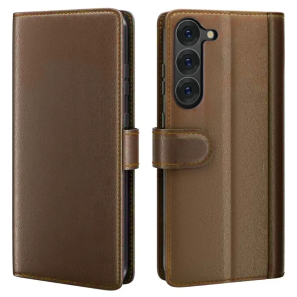 LindeCovers Samsung Galaxy S23 FE – Ægte Læder Flip Cover m. Flap Brown