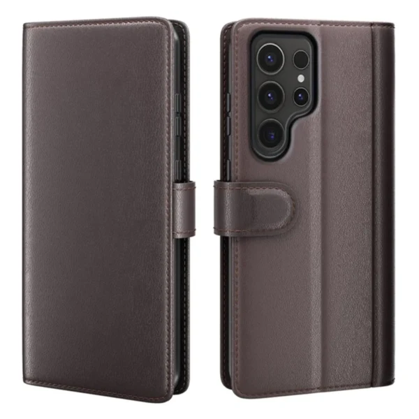 LindeCovers Samsung Galaxy S24 Ultra – Ægte Læder Flip Cover m. Flap Red Brown