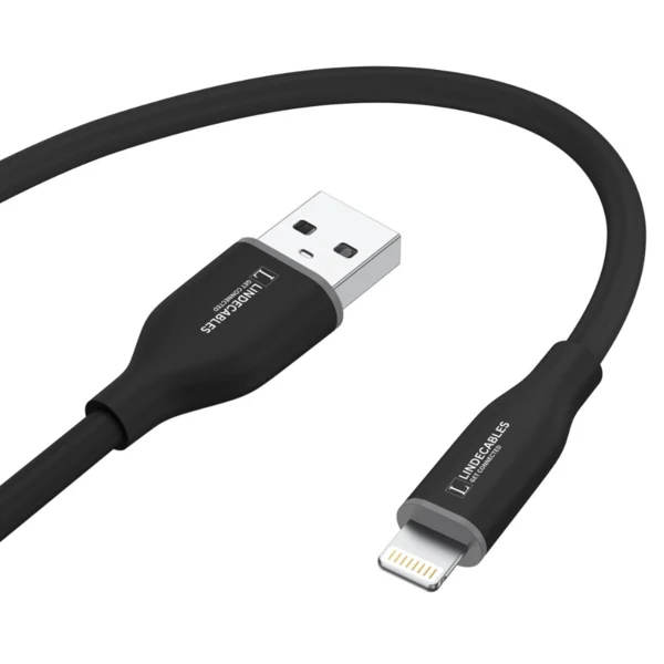LindeCables USB-A 2.0 til Lightning Silikonekabel 12W - 1.2 m Sort