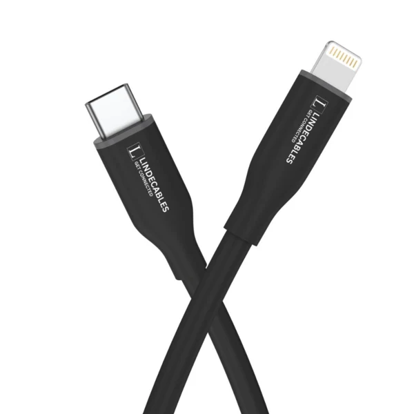 LindeCables USB-C 2.0 til Lightning Silikonekabel 27W - 2 m Sort