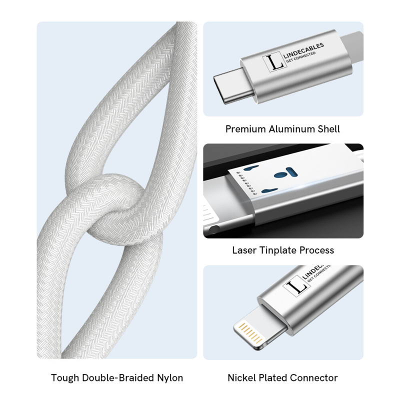 LindeCables USB-C til Lightning Premium kabel 20W - 1 m