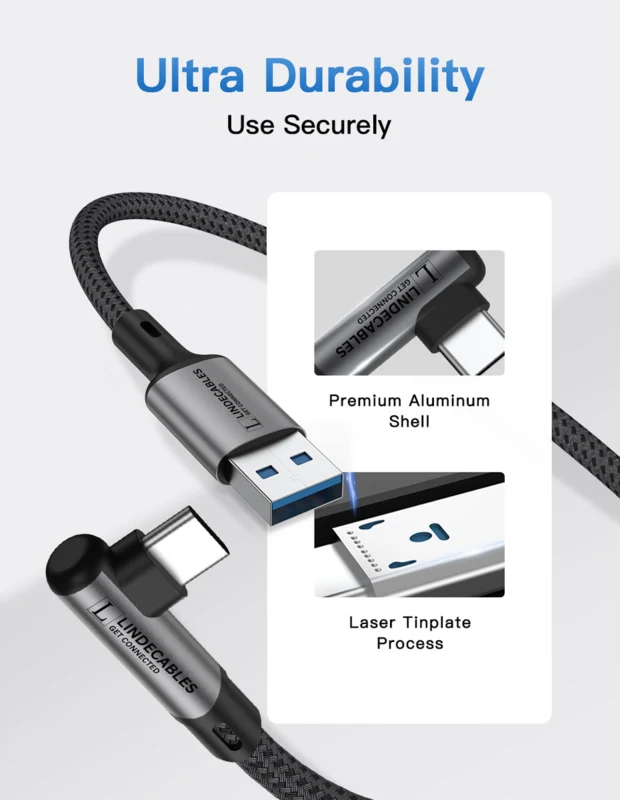 LindeCables USB-C til USB-A 3.2 Gen.1 Premium kabel 90° - 2 m
