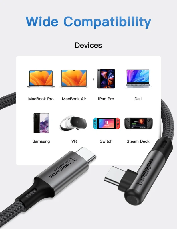 LindeCables USB-C 3.0 60W Premium kabel 90° - 1 m