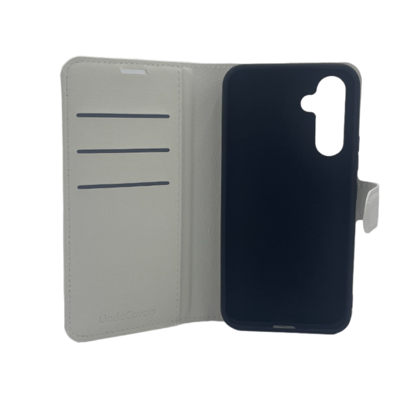 LindeCovers Samsung A14 - PU Litchi Læder Flip Cover 2 White