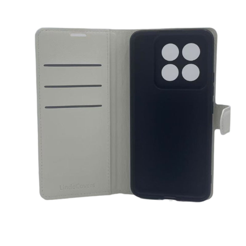 LindeCovers Xiaomi 14 Pro - PU Litchi Læder Flip Cover 2 White
