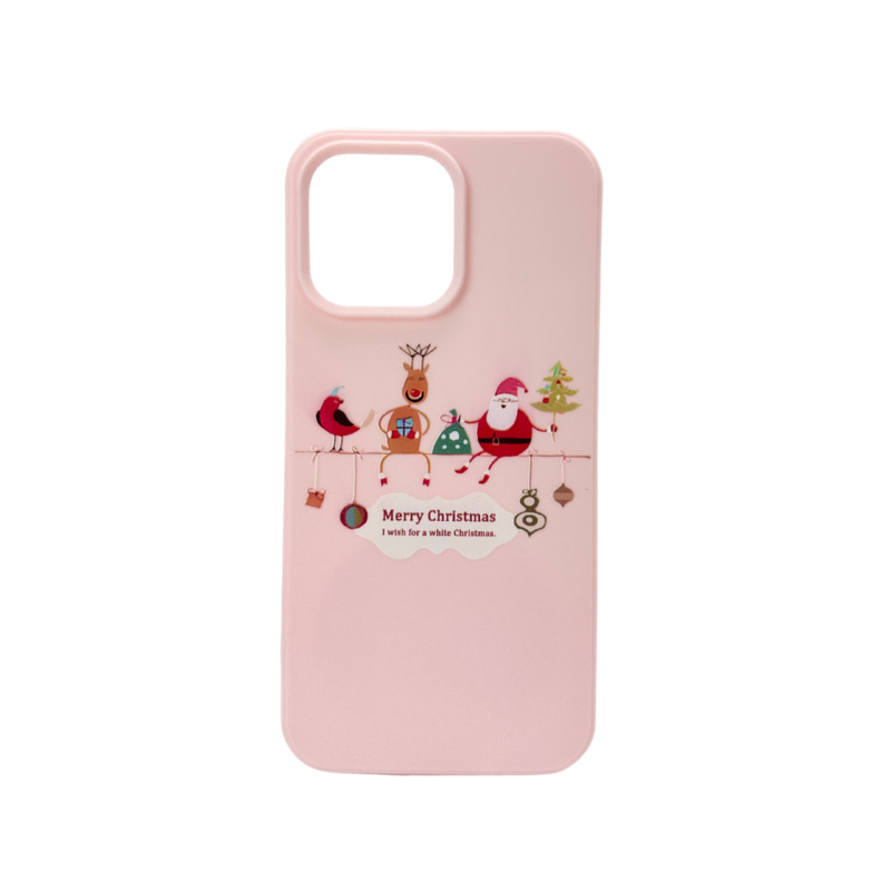 LindeCovers iPhone 14 Pro - Julemotiv Bagsidecover Silikone Pink Holiday Crew