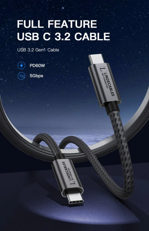 LindeCables USB-C 3.2 60W Premium kabel - 3 m