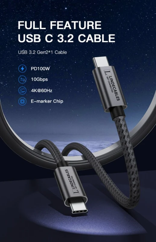 LindeCables USB-C 3.2 100W Premium kabel - 3 m