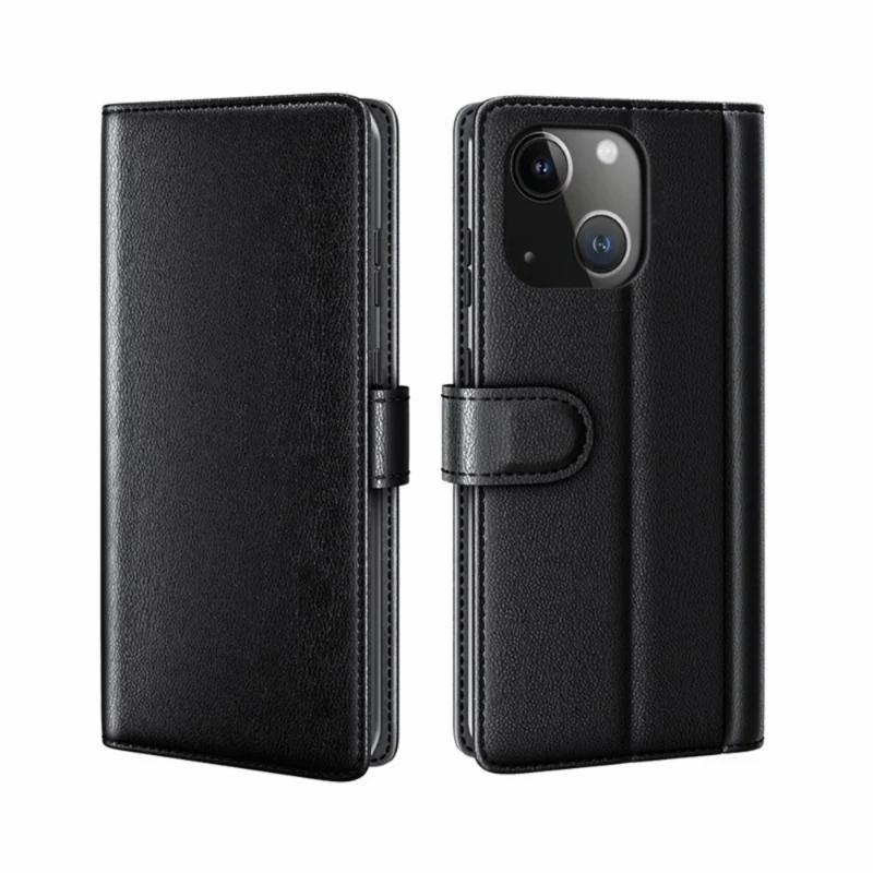 LindeCovers iPhone 14 – Ægte Læder Flip Cover m. Flap
 Black