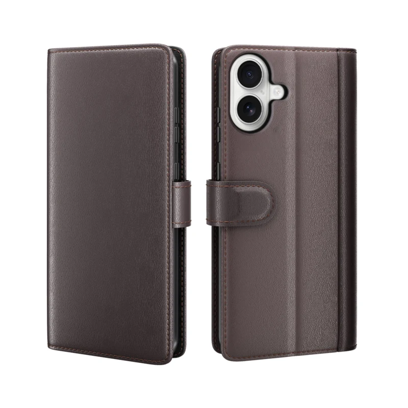 LindeCovers iPhone 16 – Ægte Læder Flip Cover m. Flap Red Brown