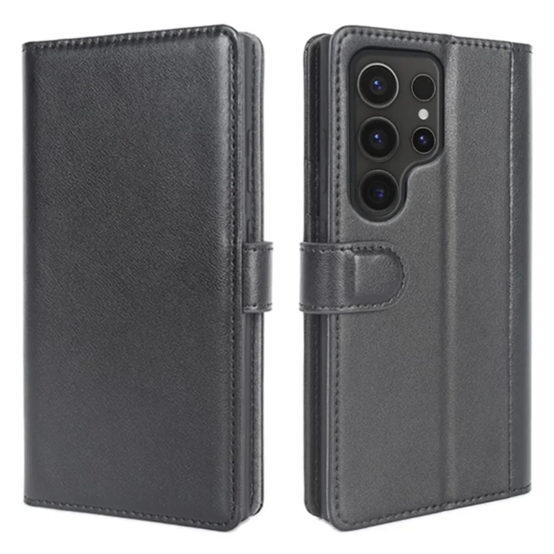 LindeCovers Samsung Galaxy S23 Ultra – Ægte Læder Flip Cover m. Flap Black