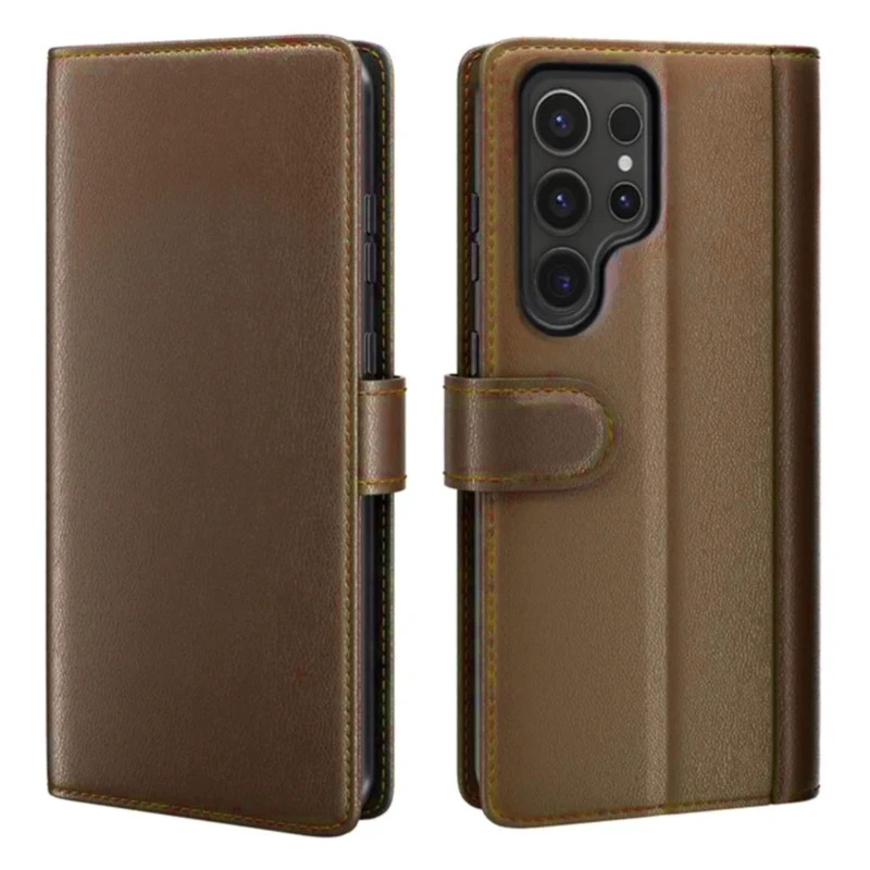 LindeCovers Samsung Galaxy S24 Ultra – Ægte Læder Flip Cover m. Flap Brown