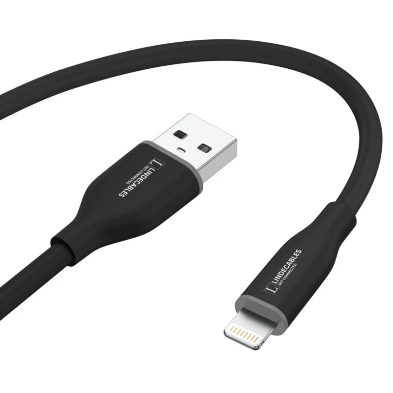 LindeCables USB-A 2.0 til Lightning Silikonekabel 12W - 1.2 m Sort