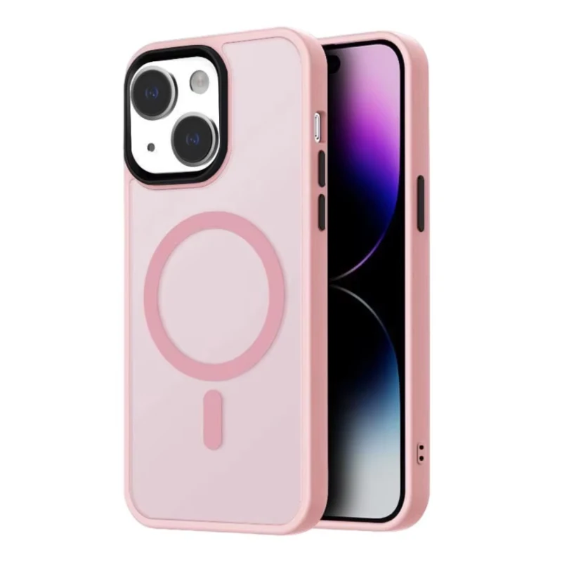 LindeCovers iPhone 14 Plus Transparent Cover - MagSafe Kompatibel 02 Pink