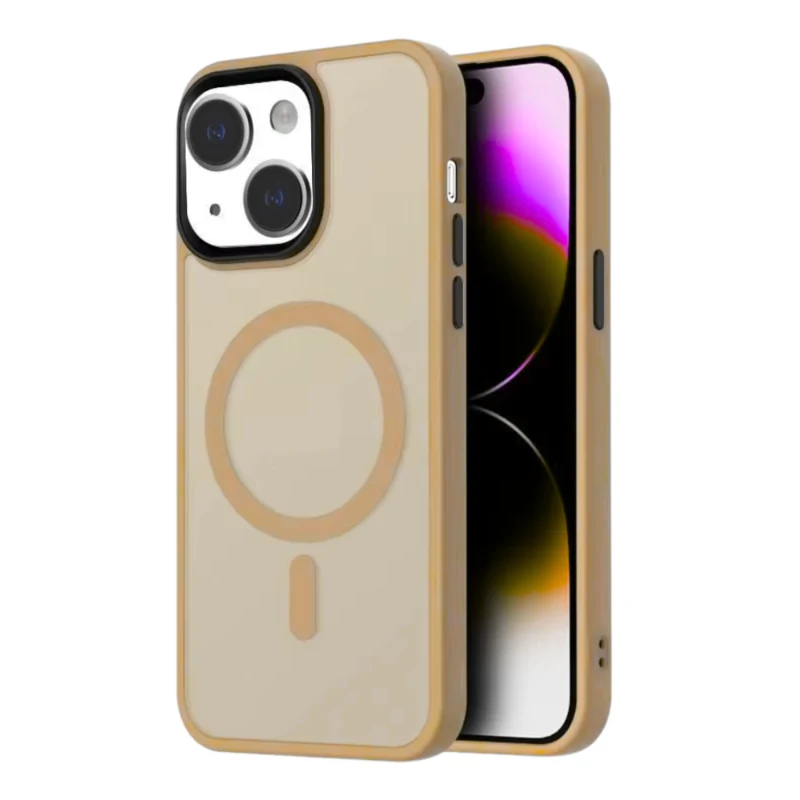 LindeCovers iPhone 15 Transparent Cover - MagSafe Kompatibel 01 Dessert Gold