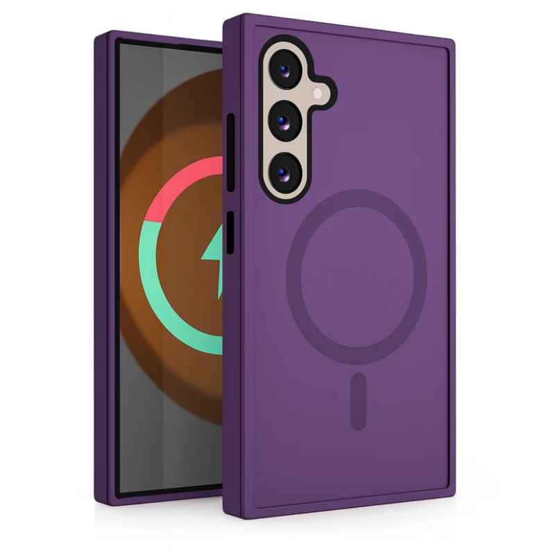 LindeCovers Samsung Galaxy S25 - Transparent Cover til trådløs opladning 02 Dark Purple