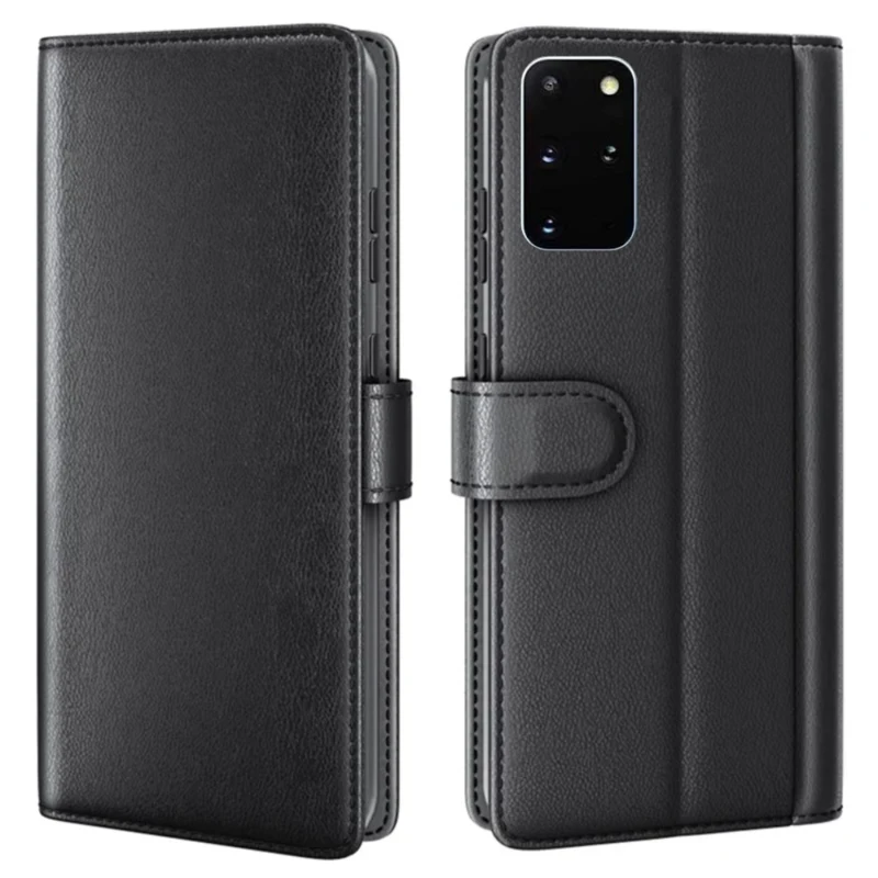 LindeCovers Samsung Galaxy S20 Plus – Ægte Læder Flip Cover m. Flap Black