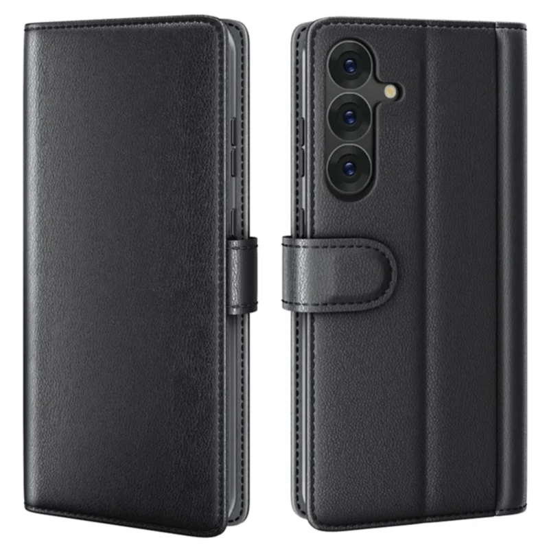 LindeCovers Samsung Galaxy S25 – Ægte Læder Flip Cover m. Flap Black