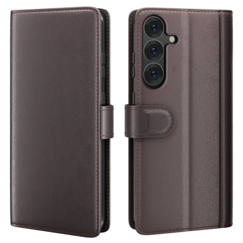 LindeCovers Samsung Galaxy S25 – Ægte Læder Flip Cover m. Flap Red Brown