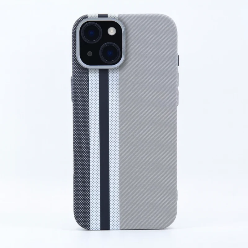 LindeCovers iPhone 14 Carbon Cover - MagSafe Kompatibel 05 Grey Stripes