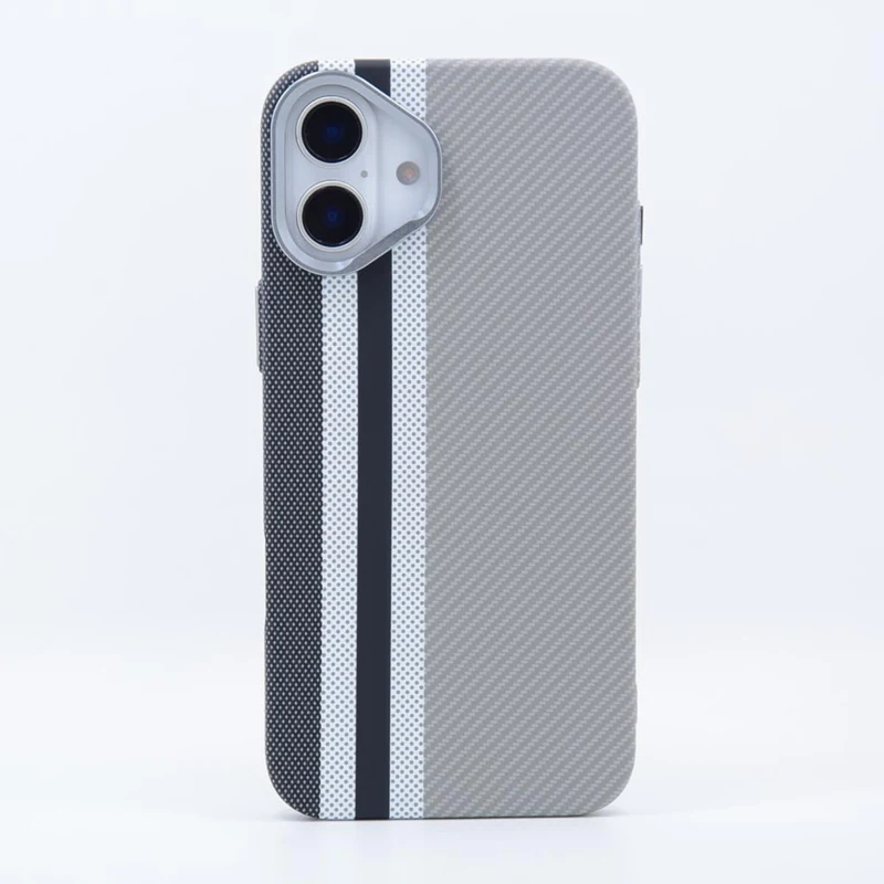 LindeCovers iPhone 16 Carbon Cover - MagSafe Kompatibel 05 Grey Stripes