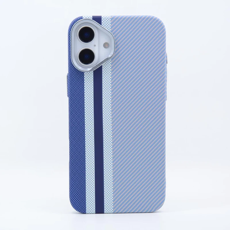 LindeCovers iPhone 16 Plus Carbon Cover - MagSafe Kompatibel 06 Blue Stripes