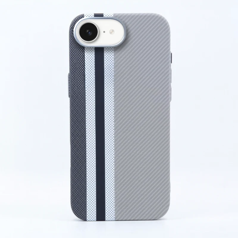 LindeCovers iPhone 16e Carbon Cover - MagSafe Kompatibel 05 Grey Stripes