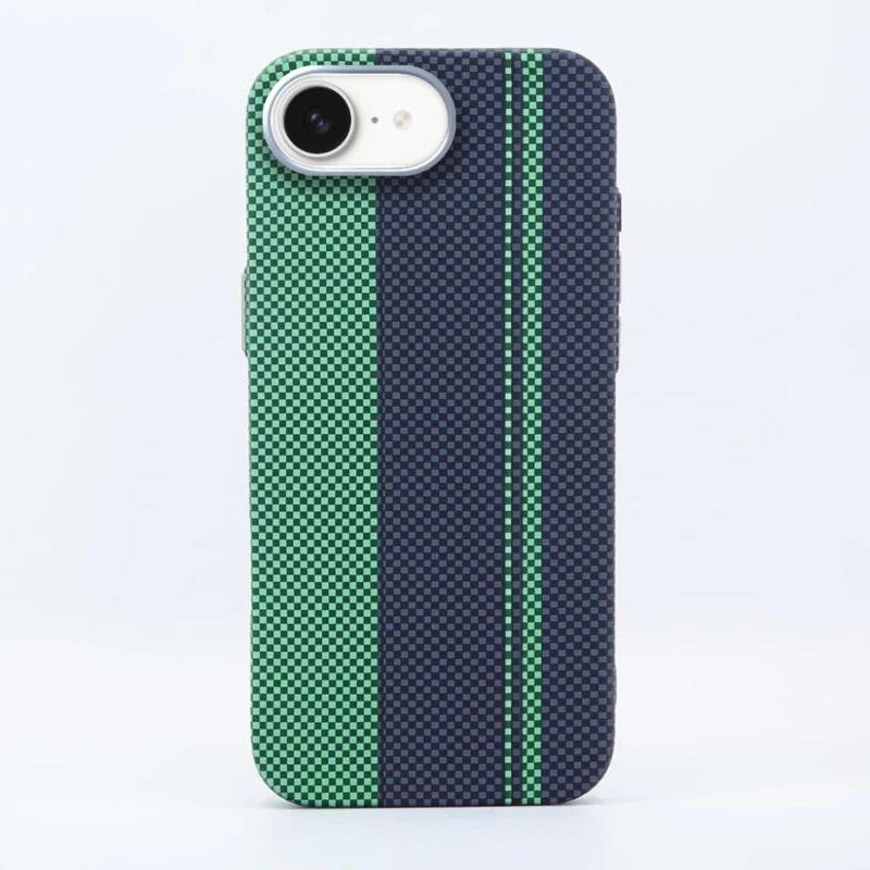 LindeCovers iPhone 16e Carbon Cover - MagSafe Kompatibel 02 Green/Black