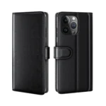 LindeCovers iPhone 14 Pro – Ægte Læder Flip Cover m. Flap Black
