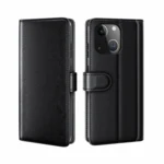 LindeCovers iPhone 14 Plus – Ægte Læder Flip Cover m. Flap Black