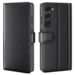 LindeCovers Samsung Galaxy S23 – Ægte Læder Flip Cover m. Flap Black