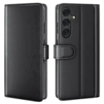 LindeCovers Samsung Galaxy S25 – Ægte Læder Flip Cover m. Flap Black